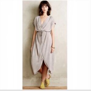 Anthropologie The Odells Taupe Gray Short Sleeve Tulip Midi Dress-Size S